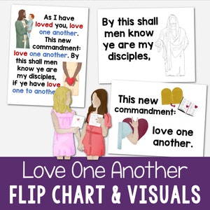 Houd van elkaar Flip-over LDS-liedje Visuele hulpmiddelen Afdrukbare pdf liggend portret Primaire zangtijd Muziekleiders Helpt Come Follow Me