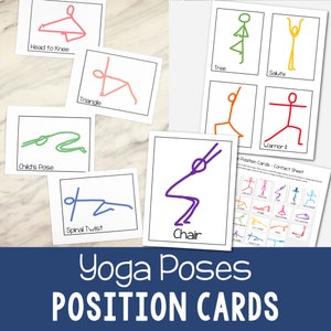 Tarjetas de posición de posturas de yoga Movimiento imprimible 24 Tarjetas de postura para preescolar Escuela en el hogar LDS Primaria Tiempo de canto y ejercicio Actividades para niños