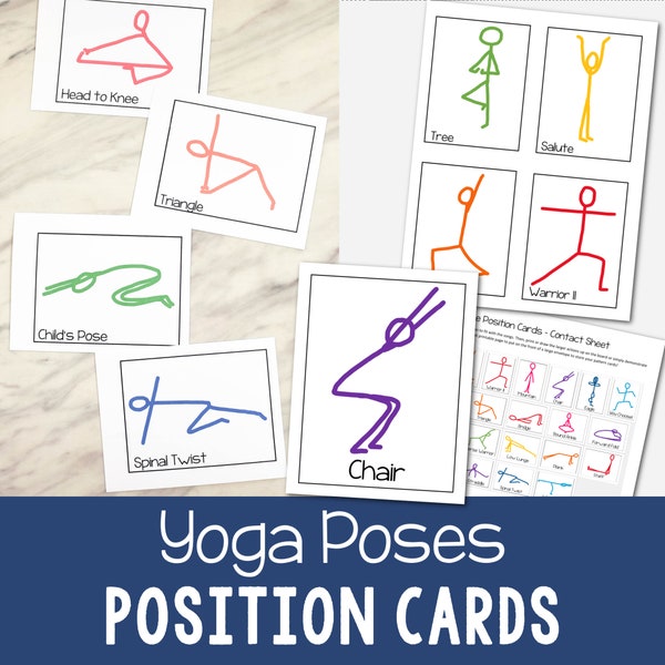 Yoga Poses Position Cards Printable Movement 24 Pose Cards for Preschool Homeschool LDS Primary Singing Time and Exercise Kids Activities