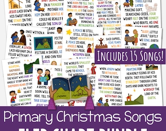 Primary Christmas Songs Flip Chart BUNDLE! 15 Flipchart Lyrics and Illustrations Visual Aids Printable PDF Singing Time LDS Music Leaders