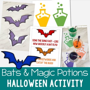 Halloween Pick a Bat & Magic Potions 2 Pacchetto di idee per il momento del canto Modi per cantare Carte Attività Bambini Scuola Casa Chiesa Piano di lezione stampabile