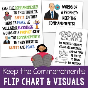 Keep the Commandments Flip Chart Visual Aids for LDS Primary Music Leader Song Helps Slideshow Black/White & Color with Lyrics Printable PDF