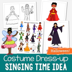 Halloween Costume Dress-up Ways to Sing & I Spy Printable Game Kids Family Classroom Singing Time Lesson Plan LDS Primary Music Leader PDF