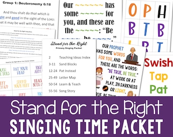 Stand for the Right Singing Time Packet Primary Music Leader Lesson Plans 6 Activities LDS Song Helps Printable PDF Flip Chart Visual Aids