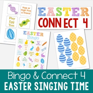 Easter Bingo & Connect 4 Singing Time Printable Review Game Lesson Plan Teaching Song Kids Activities LDS Primary Music Leaders Holiday Idea image 1