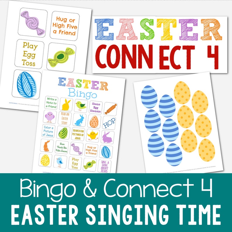 Easter Bingo & Connect 4 Singing Time Printable Review Game Lesson Plan Teaching Song Kids Activities LDS Primary Music Leaders Holiday Idea image 1