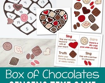 Valentine's Day Box of Chocolates Singing Time Game LDS Primary Music Leader Review Activity PDF Printable Lesson Plan