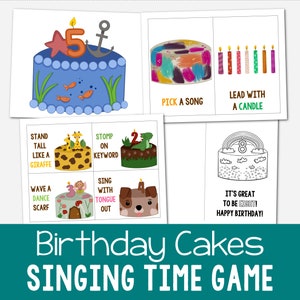 Plan de lección imprimible en formato PDF para líder musical de la Primaria SUD, juego de canto de la torta de cumpleaños, idea para repasar la canción de Año Nuevo para la fiesta del feliz cumpleaños
