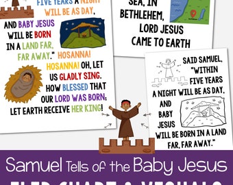 Samuel Tells of the Baby Jesus Flip Chart Visual Aids LDS Primary Music Leader Song Helps Slideshow Black/White & Color Lyrics Printable PDF