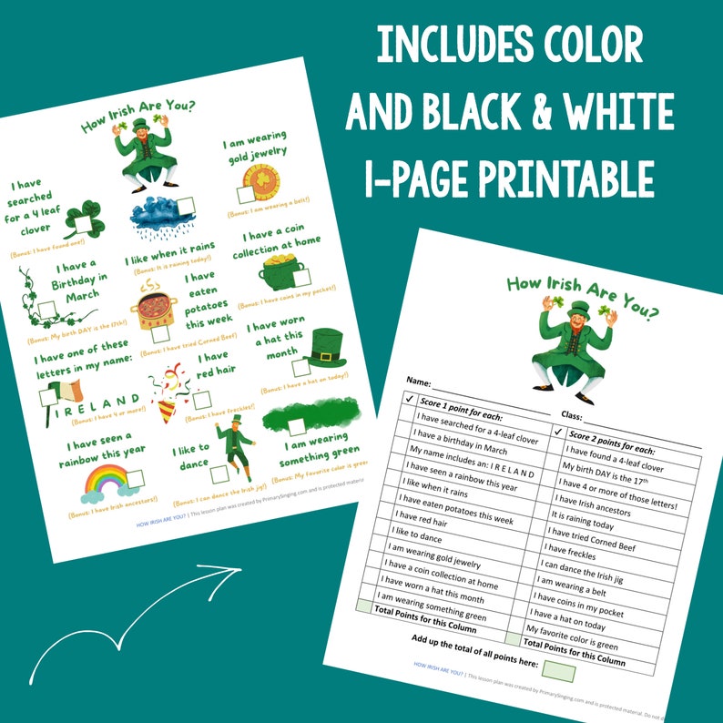 How Irish Are You fun printable primary game for singing time or classrooms! Quiz the children while learning a little about Irish traits in this fun game! Printable or Slideshow activities for kids.