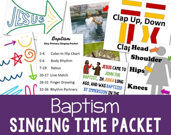 Baptism Singing Time Packet Primary Music Leader Teaching Ideas 2023 LDS Song 5 Printable Lesson Plans and Flip Chart & Visual Aids