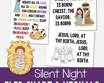 Silent Night Flip Chart Visual Aids Singing Time Teach Primary Song Slideshow Christmas Song Hymn B/W Color PDF Printable Come Follow Me LDS