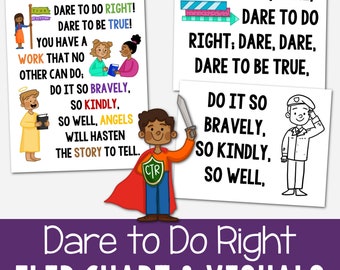 Dare to Do Right Flip Chart & Visual Aids Singing Time Slideshow Printable PDF Primary Song 2024 Come Follow Me Book of Mormon LDS