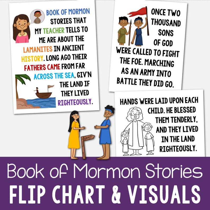 Book of Mormon Stories Flip Chart & Visual Aids Singing Time Come Follow Me Slideshow BW Color Printable PDF Primary 2024 Book of Mormon LDS image 1