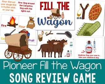 Pioneer Day Fill the Wagon Singing Time Review Game Summer Printable Covered Wagon and Mormon Trail Supplies LDS Primary Music Leader PDF