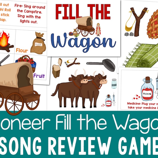 Pioneer Day Fill the Wagon Singing Time Review Game Summer Printable Covered Wagon and Mormon Trail Supplies LDS Primary Music Leader PDF