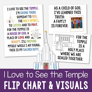 I Love to See the Temple Flip Chart Visual Aids Singing Time Come Follow Me Song Slideshow B/W Color PDF Printable Primary Music Leader LDS