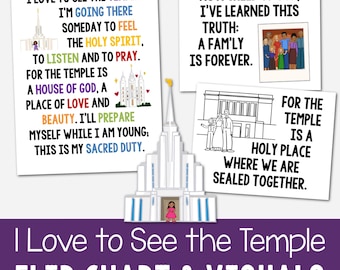 I Love to See the Temple Flip Chart Visual Aids Singing Time Come Follow Me Song Slideshow B/W Color PDF Printable Primary Music Leader LDS