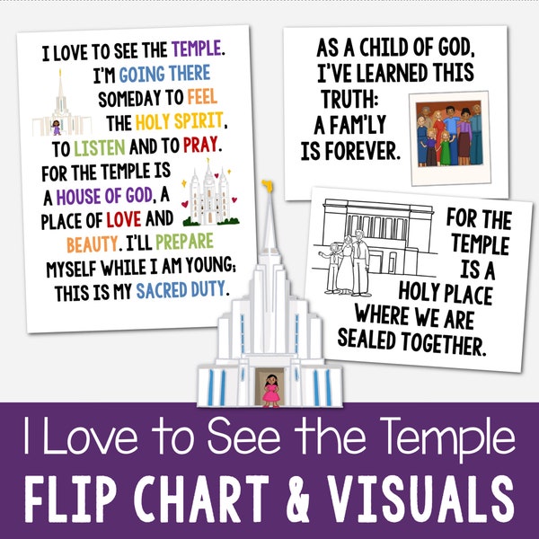 I Love to See the Temple Flip Chart Visual Aids Singing Time Come Follow Me Song Slideshow B/W Color PDF Printable Primary Music Leader LDS