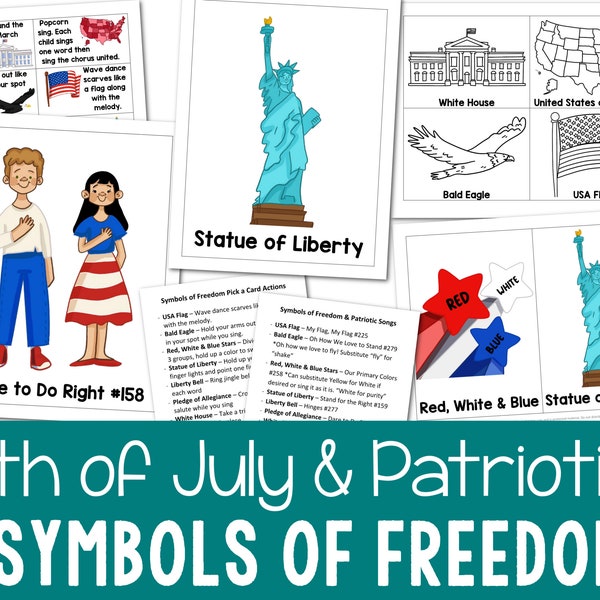 4th of July Symbols of Freedom Singing Time Review Game actions or Patriotic songs Summer Activity Printable PDF LDS Primary Music Leader