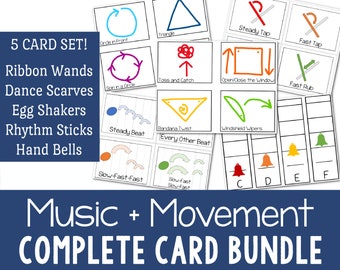 PAQUETE COMPLETO: Tarjetas de música y movimiento para la hora de cantar / Imprimibles en PDF para profesores de música / Líderes crean canciones y patrones rítmicos