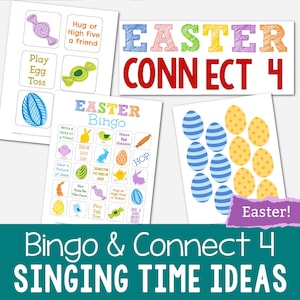 Easter Bingo & Connect 4 Singing Time Printable Review Game Lesson Plan Teaching Song Kids Activities LDS Primary Music Leaders Holiday Idea