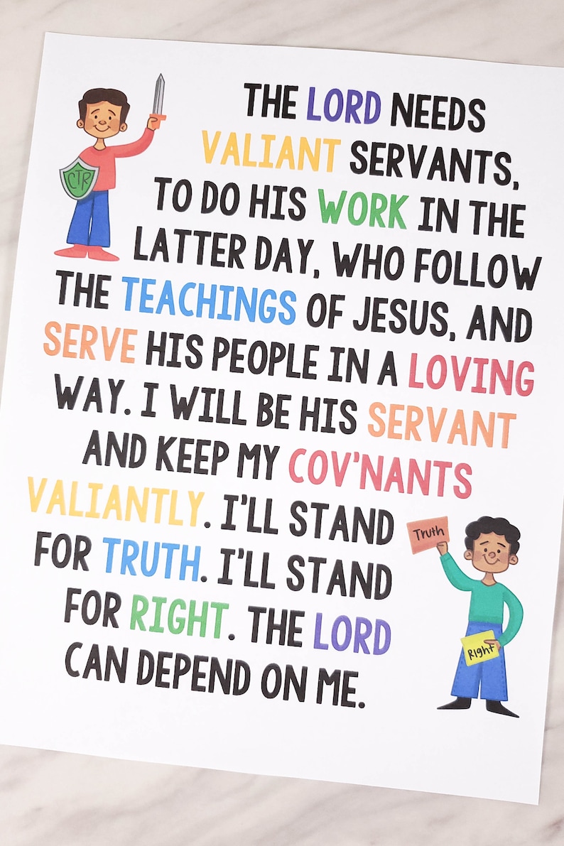 I Will Be Valiant Flip Chart Visual Aids Singing Time Come Follow Me Illustrations Lyrics Slideshow Printable PDF Primary Book of Mormon LDS image 4