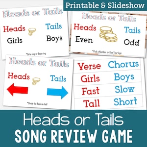Heads or Tails Song Review Game | Primary Singing Time Activity Sing Songs on Repeat LDS Music Leader Chorister Printable + Slideshow