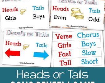 Heads or Tails Song Review Game | Primary Singing Time Activity Sing Songs on Repeat LDS Music Leader Chorister Printable + Slideshow