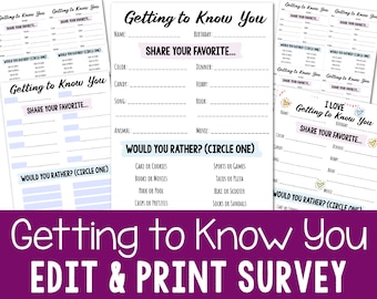 Getting to Know You Survey Printable & Editable PDF | About Me Quiz Teachers Students LDS Primary Singing Time Sunday School Come Follow Me