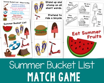 Summer Bucket List Match Game Printable Activity for families or LDS Primary Music Leaders Singing Time Lesson Plan Ways to Sing Cards PDF