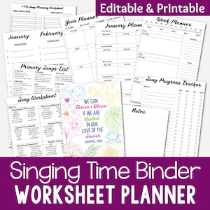 Primary Singing Time Binder Planner | Editable & Printable PDF Organizer for LDS Music Leaders Program + Song Helps for Come Follow Me