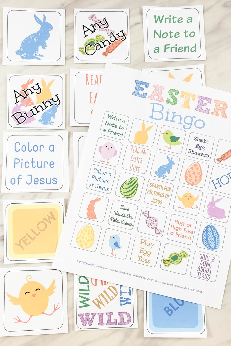 Easter Bingo & Connect 4 Singing Time Printable Review Game Lesson Plan Teaching Song Kids Activities LDS Primary Music Leaders Holiday Idea image 4