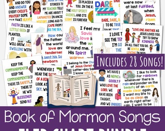 Primary Book of Mormon Songs Flip Chart *28* BUNDLE SET Lyrics Illustrations Visual Aids Printable Come Follow Me Singing Time Music Leaders