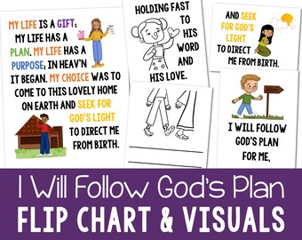 I Will Follow God's Plan Flip Chart & Visual Aids Teach Come Follow Me Song Slideshow Black and White Color Printable Primary LDS Song PDF