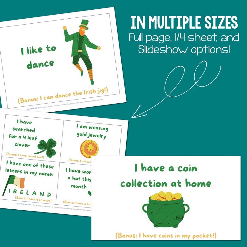 How Irish Are You fun printable primary game for singing time or classrooms! Quiz the children while learning a little about Irish traits in this fun game! Printable or Slideshow activities for kids.