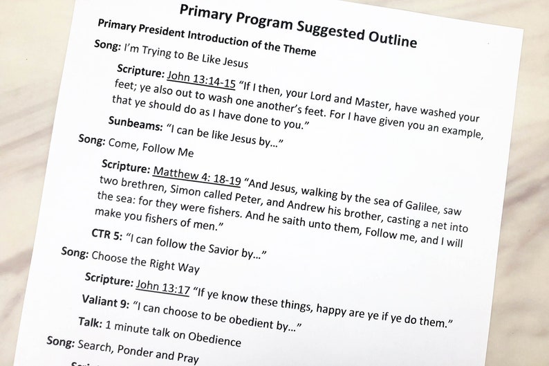 Primary Program Script 2023 New Testament Outline Question Etsy