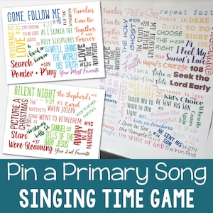 Pin the Primary Song Tiempo de canto de la Primaria / Juego de repaso SUD para cantar una mezcla de canciones con carteles imprimibles o imprimir en 8x11