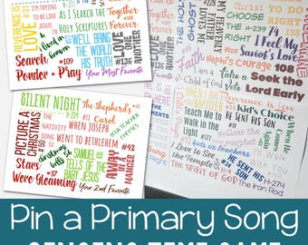 Pin the Primary Song Primary Singing Time | LDS Review Game to Sing a Mix of Songs with Printable Posters or Print 8x11