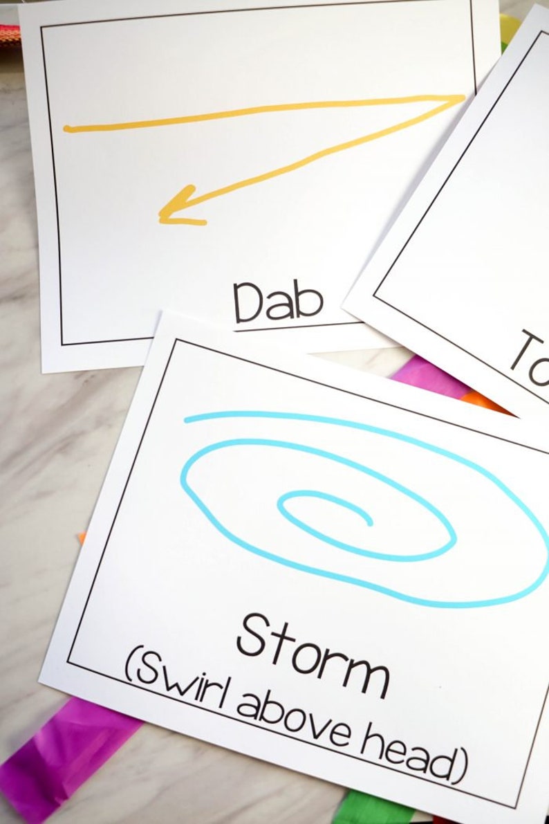 Ribbon Wands action cards printable helps for making movement patterns for singing time