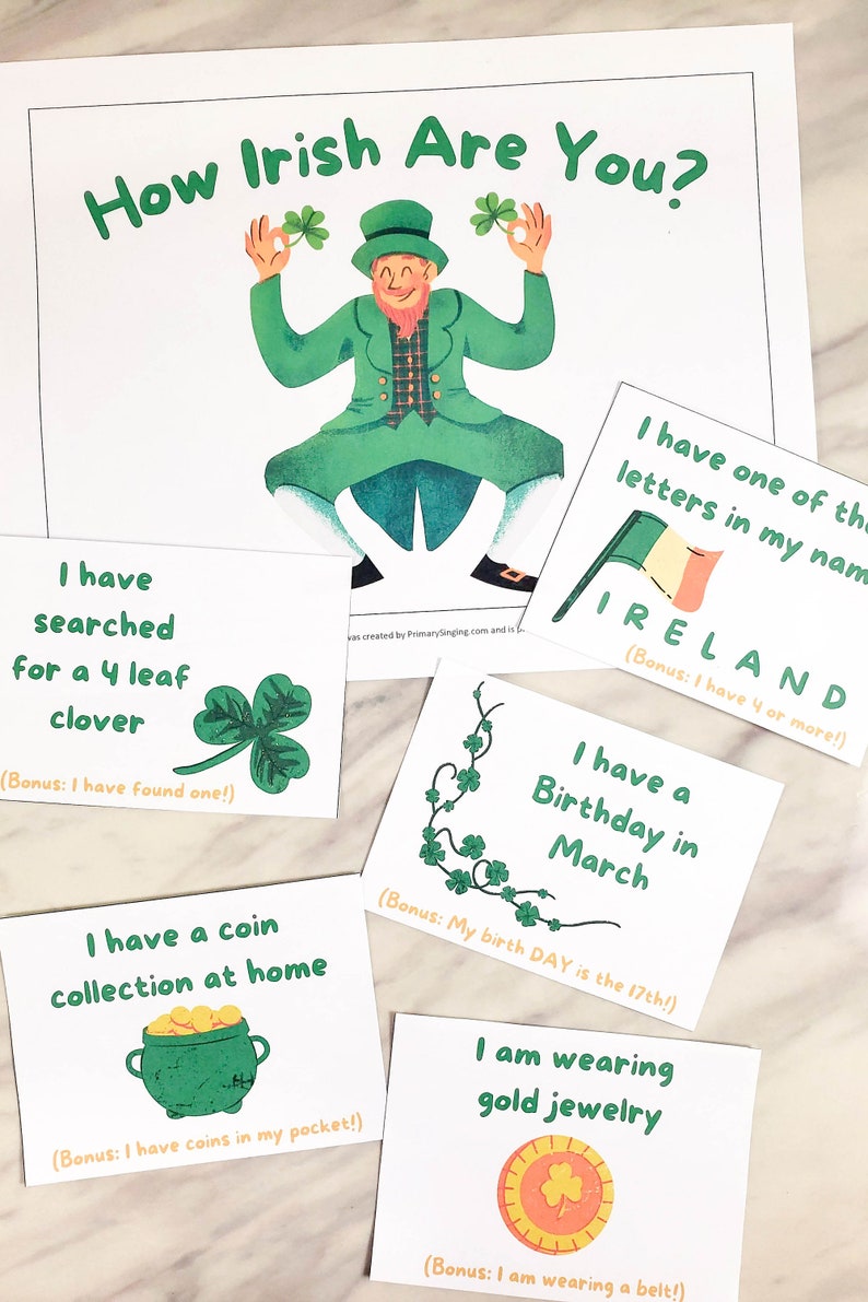 How Irish Are You fun printable primary game for singing time or classrooms! Quiz the children while learning a little about Irish traits in this fun game! Printable or Slideshow activities for kids.