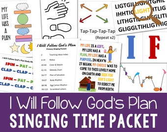 I Will Follow God's Plan Singing Time Packet & Flip Chart Primary LDS Song 7 Printable Lesson Plan Music Leader Chorister Come Follow Me PDF