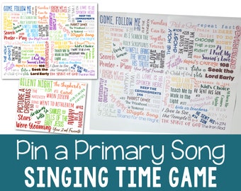 Pin the Primary Song Primary Singing Time | LDS Review Game to Sing a Mix of Songs with Printable Posters or Print 8x11