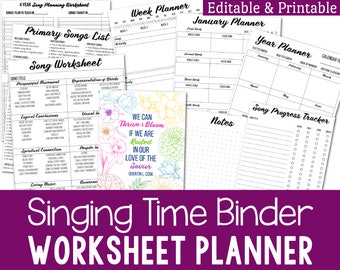 Primary Singing Time Binder Planner | Editable & Printable PDF Organizer for LDS Music Leaders Program + Song Helps for Come Follow Me