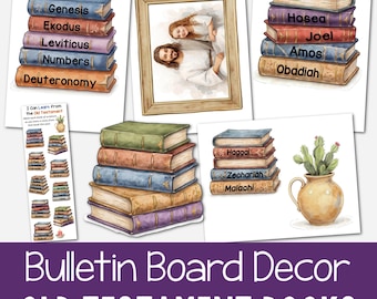 Old Testament Bulletin Board Bookshelf Books of the Bible Printable Illustrations & Bookmark LDS Primary Seminary 2026 OT Come Follow Me