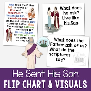 He Sent His Son Flip Chart & Visual Aids Teach Come Follow Me Song Slideshow Black and White Color Printable Primary 2023 LDS