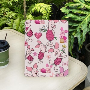 Jolie coque pour iPad rose porcelet avec étui à crayons pour iPad Air 4/5/6/7e 11" 13" 2025, iPad Pro 12,9 pouces, iPad 9/10/11 génération, iPad Mini 6/7