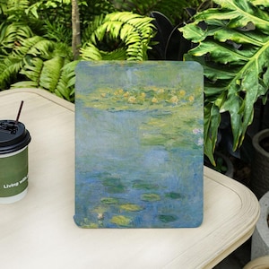 Funda para iPad con pintura al óleo de nenúfares y portalápices para iPad Air 4/5/6/7 (10,9", 11" y 13"), iPad Pro 12,9", iPad Mini 8/9/10/11 (6/7)
