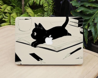 Cat on Books Simple Cute Macbook Protective Hard Case Laptop Cover for 2026 Neo Air 15/13/11 A3449 Mac Pro 16/14 inch A3434 M5 M4 M3 M2 M1