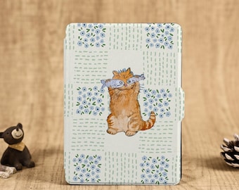 Cat Flowers Lines Kindle/Kobo Case with Strap for Colorsoft, Kobo Libra Color, Kobo Clara BW, Clear Back Cover for Paperwhite 12th/11th Gen